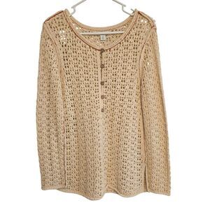 Sundance Womens Top Crochet Open Knit Long Sleeve Boho Half Button Shirt Size XS